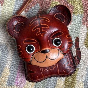 Darling little hand tooled Leather Tiger small purse/bag/zip pouch